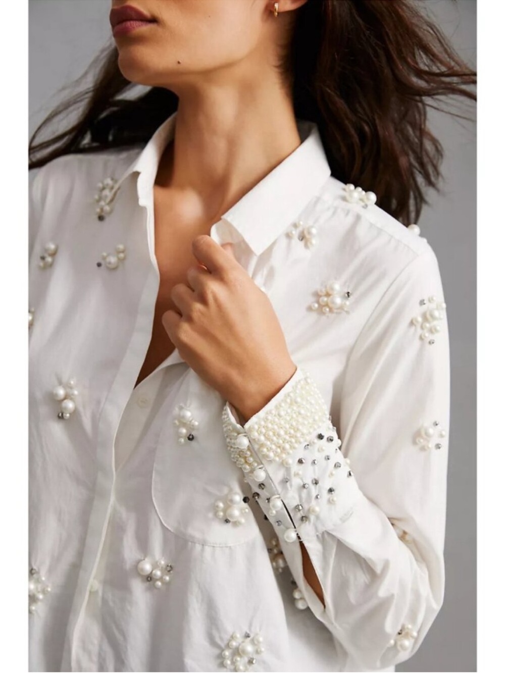 The Bennet Buttondown Shirt by Maeve Pearl Embellished Edition Size XS EUC